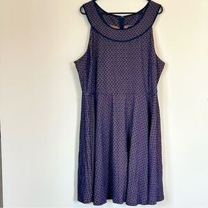 Doe & Rae Geometric Blue Sleeveless Fit & Flare Knee Length Dress - Size: 3X